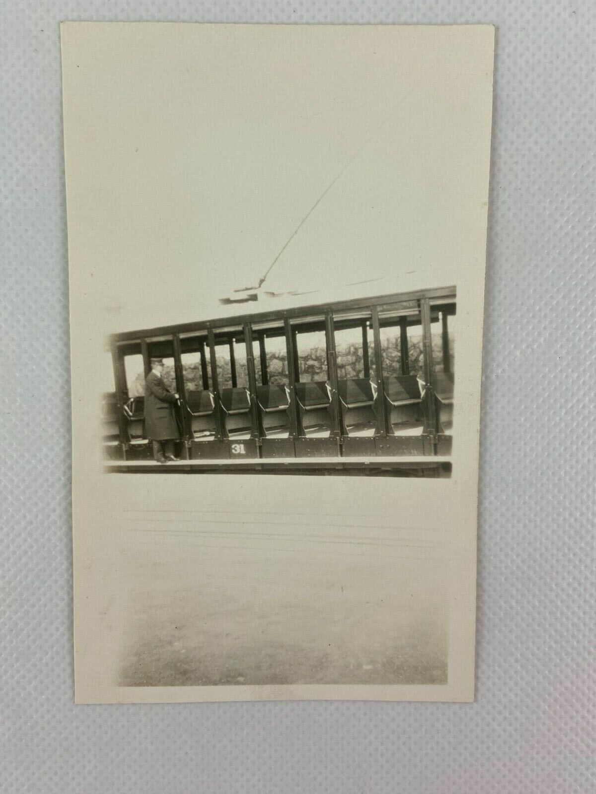 Electric Street Trolley Car Steward Vintage B&W Photograph Snapshot 2.75 x 4.5
