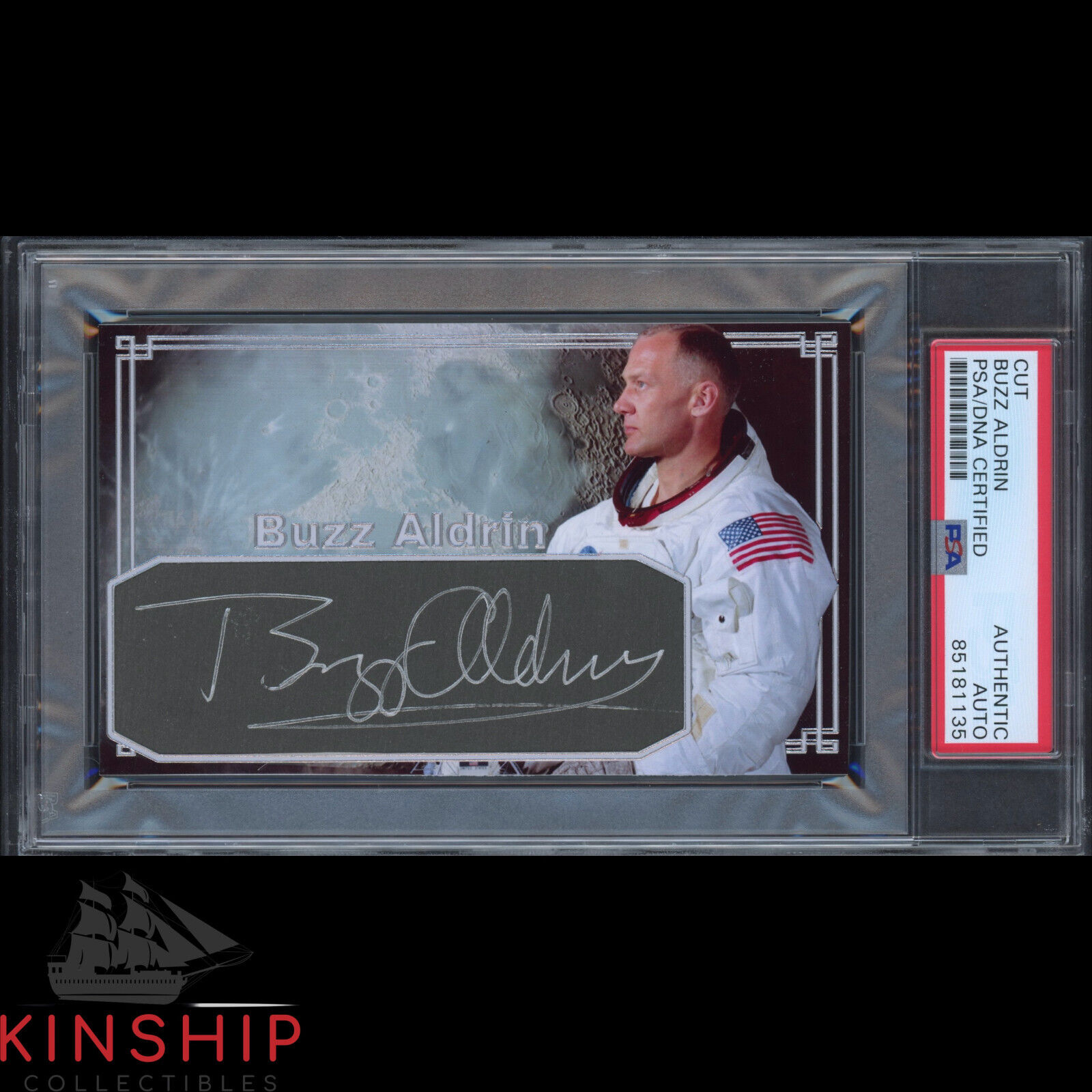 Buzz Aldrin signed Cut 3x5 Custom Card PSA DNA Slab Apollo 11 Space Auto C2641