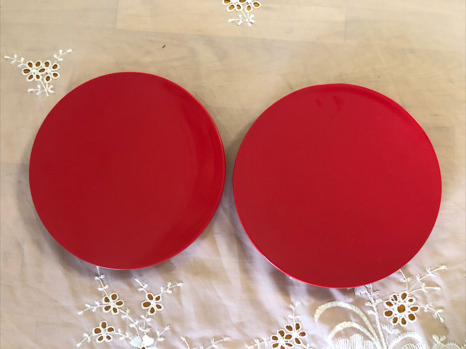 Vintage COPCO Red Melamine Plastic Set of 2 Salad Plates, 8” Salad Plates 1985