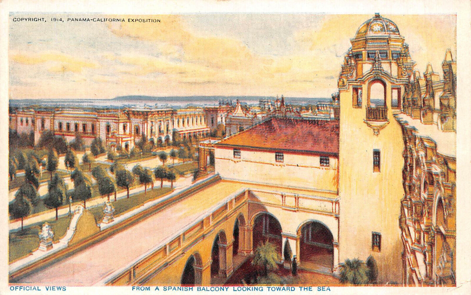 POSTCARD 1914 Panama California Expostion Spanish Balcony Looking Toward the Sea