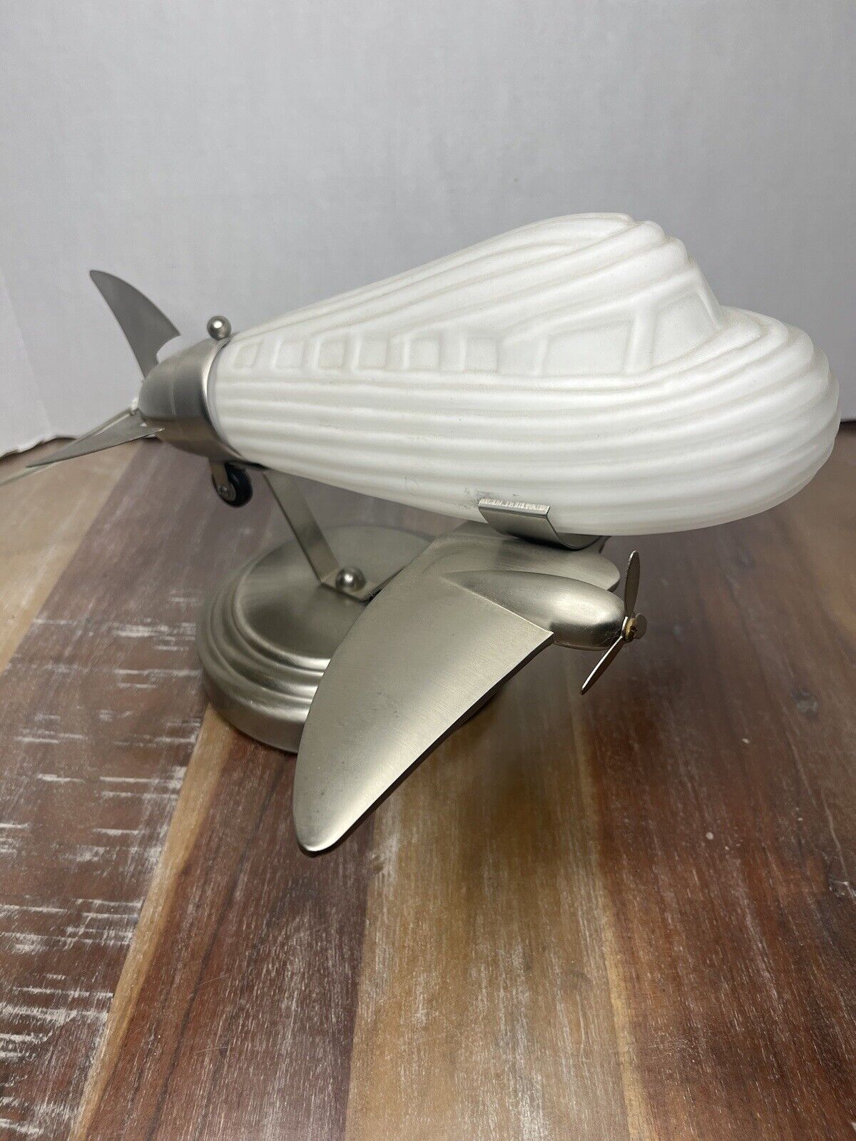 Airplane Table Lamp Vintage Aviation Frosted Glass Chrome Retro Desk Light