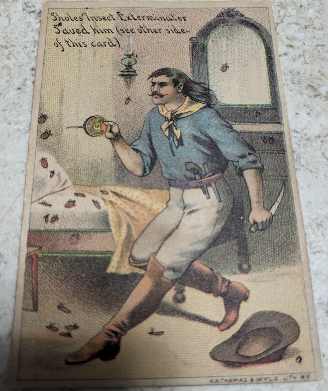 WOW VICT. TRADE CARD EXTERMINATOR AMERICAN CHEMICAL MFG MINING CO ROCHESTER NY