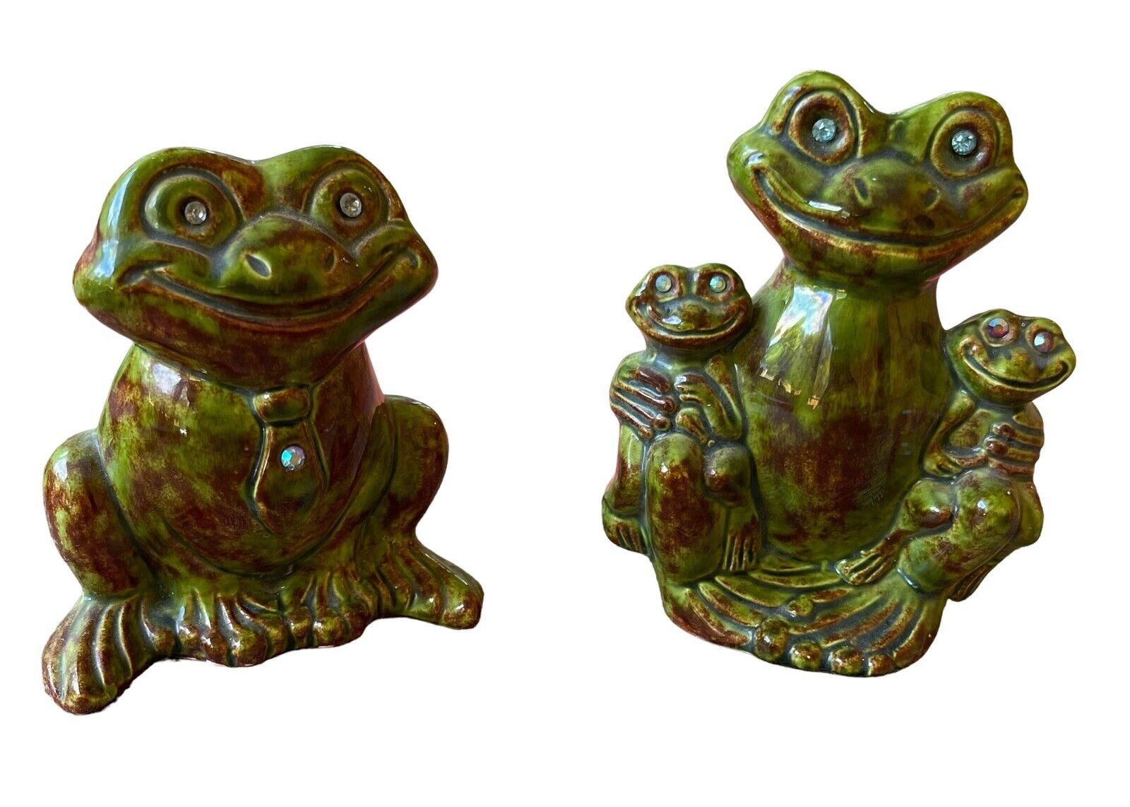 Cute Vintage Ceramic Frog Family Set - Mom, Dad And Two Froggie Kids