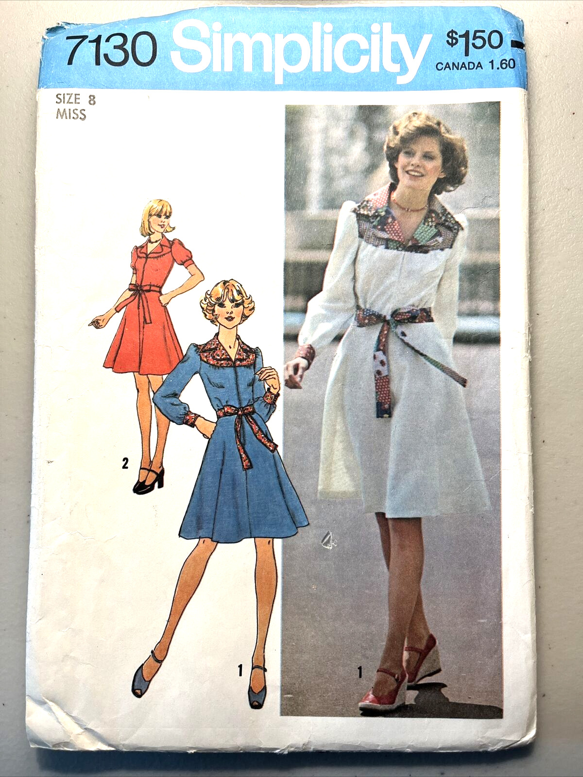 Simplicity 7130 Dress Top Stitched Front Zip Notched Collar Yoke Bust 31.5