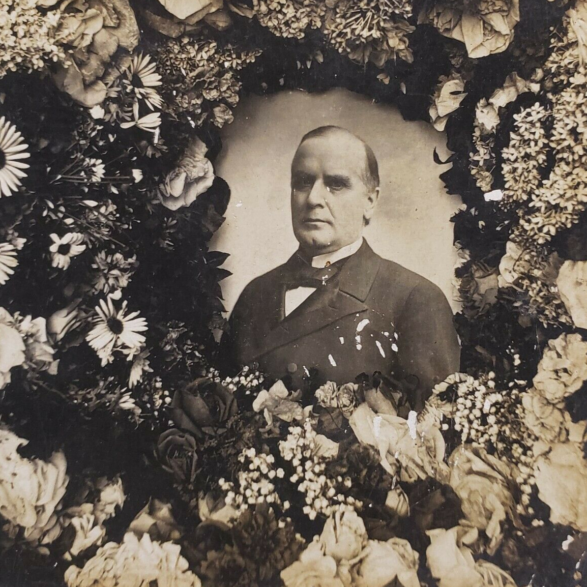 President William McKinley Stereoview c1901 Memorial Funeral Flowers Photo L462