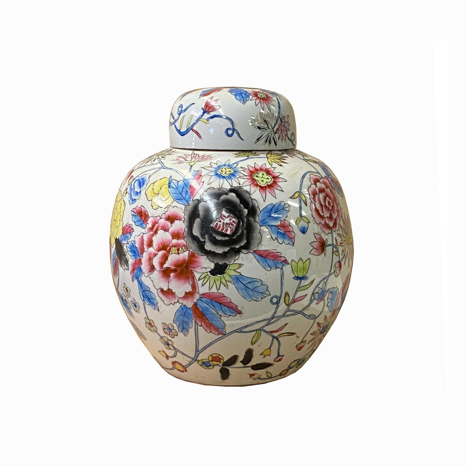Chinese Hand Painted Colorful Peony Flowers Motif Porcelain Jar ws1565