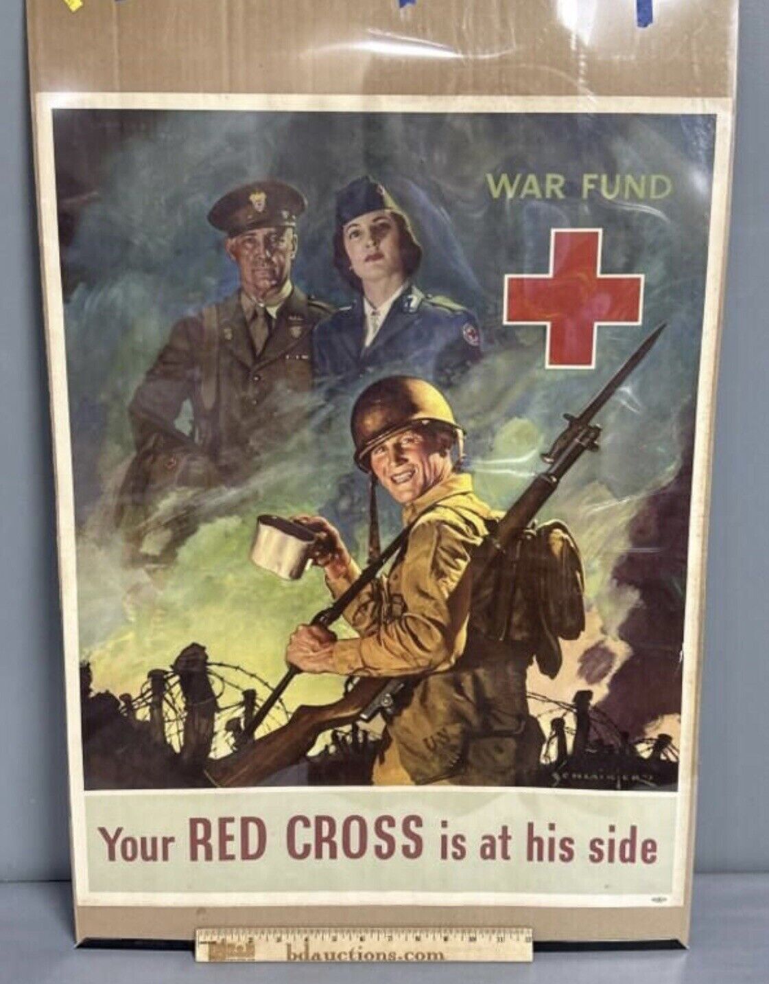 Original WWII 1943 American Red Cross War Fund Schlaikjer Poster Genuine Poster