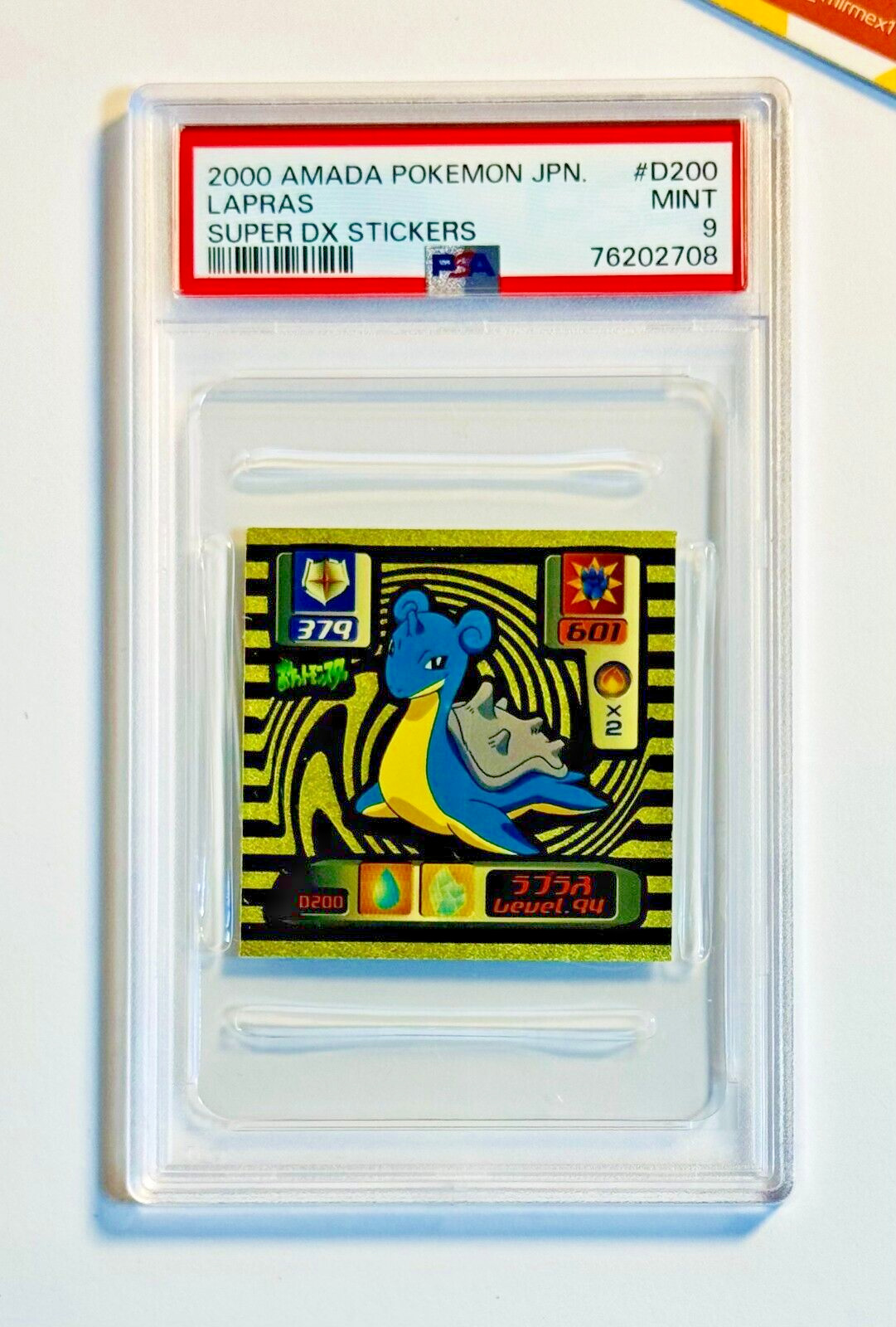 Pokemon PSA 9 Lapras #D200 Amada Super DX Stickers 2000 Japanese