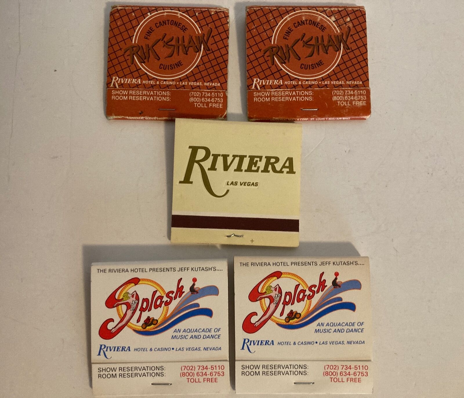Lot of 5 Vintage Riviera Casino Las Vegas Splash Rik’Shaw UNSTRUCK Matchbooks