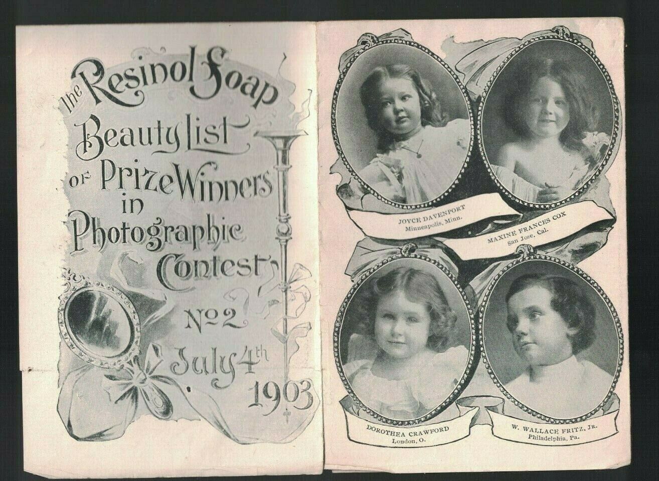 Resinol Soap 1903 Beauty List of Prize Winners in Photographic Contest Brochure