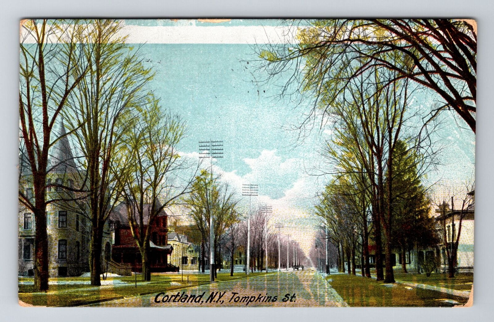 Cortland NY-New York, Tompkins Street, c1912 Vintage Postcard