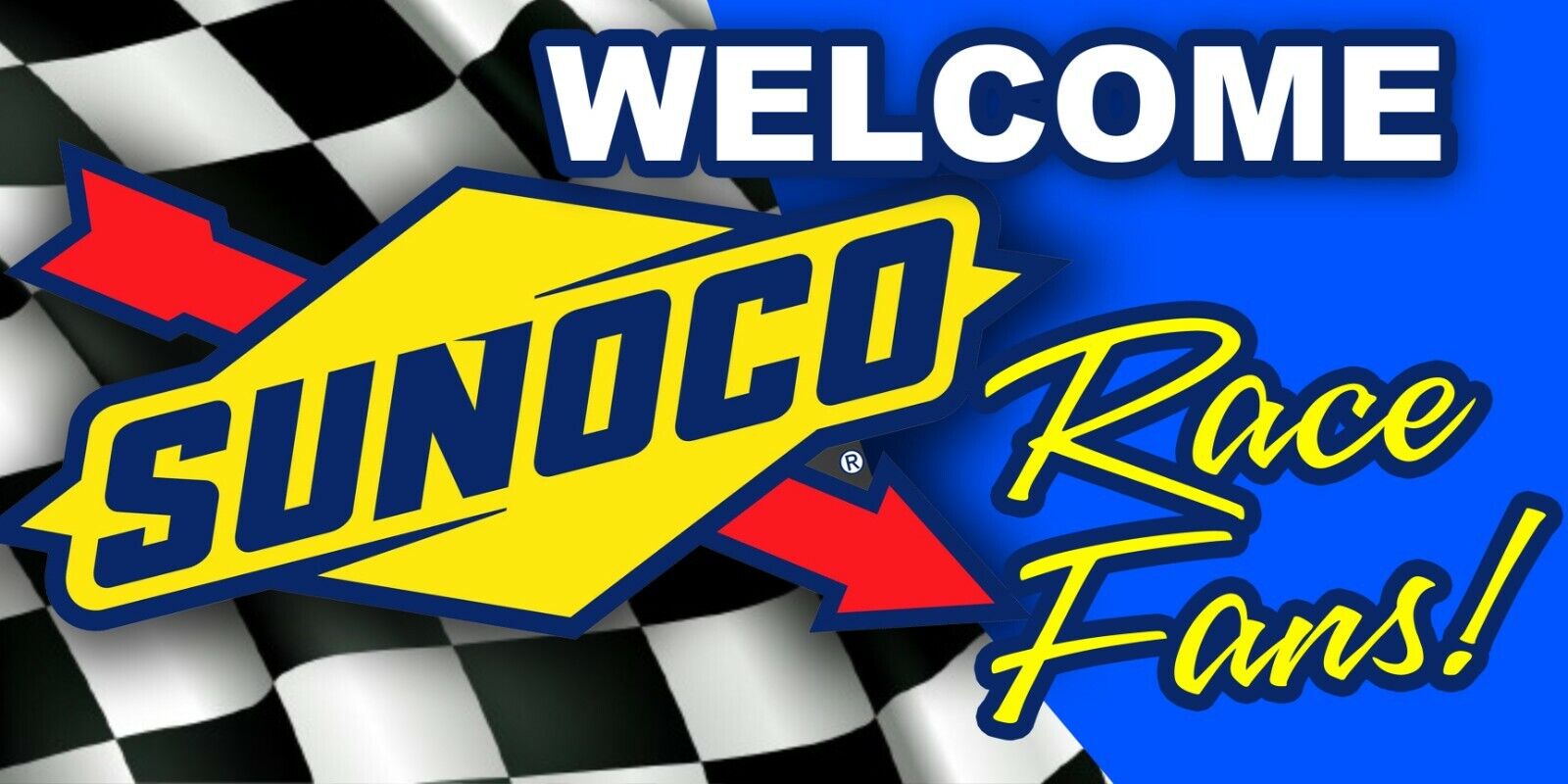 Sunoco Welcome Race Fans Vinyl Banner 4 x 8\' Racing Garage Trailer Shop Sign