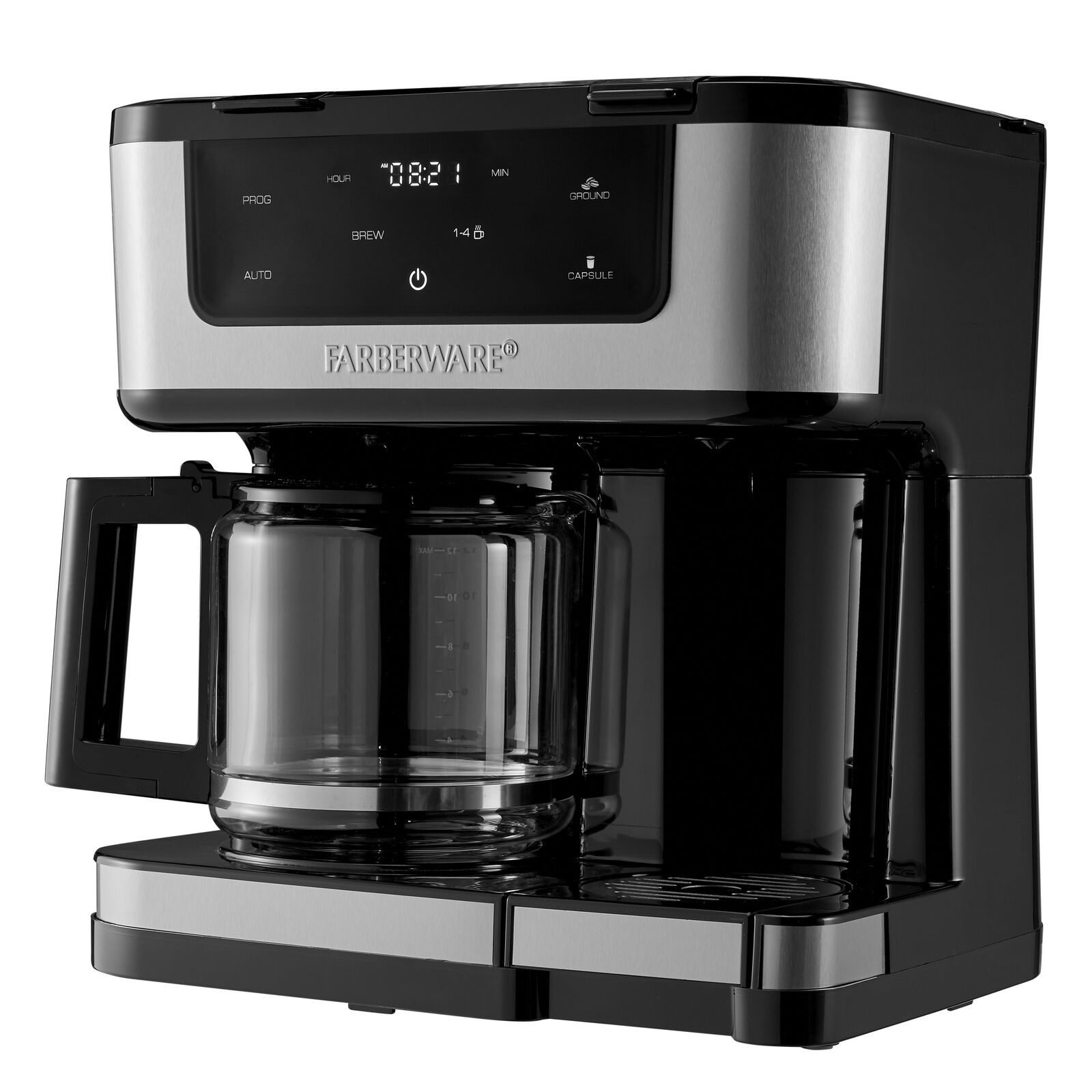 Side by Side Single Serve or 12 Cup Coffee Maker, Black with Stainless Inset