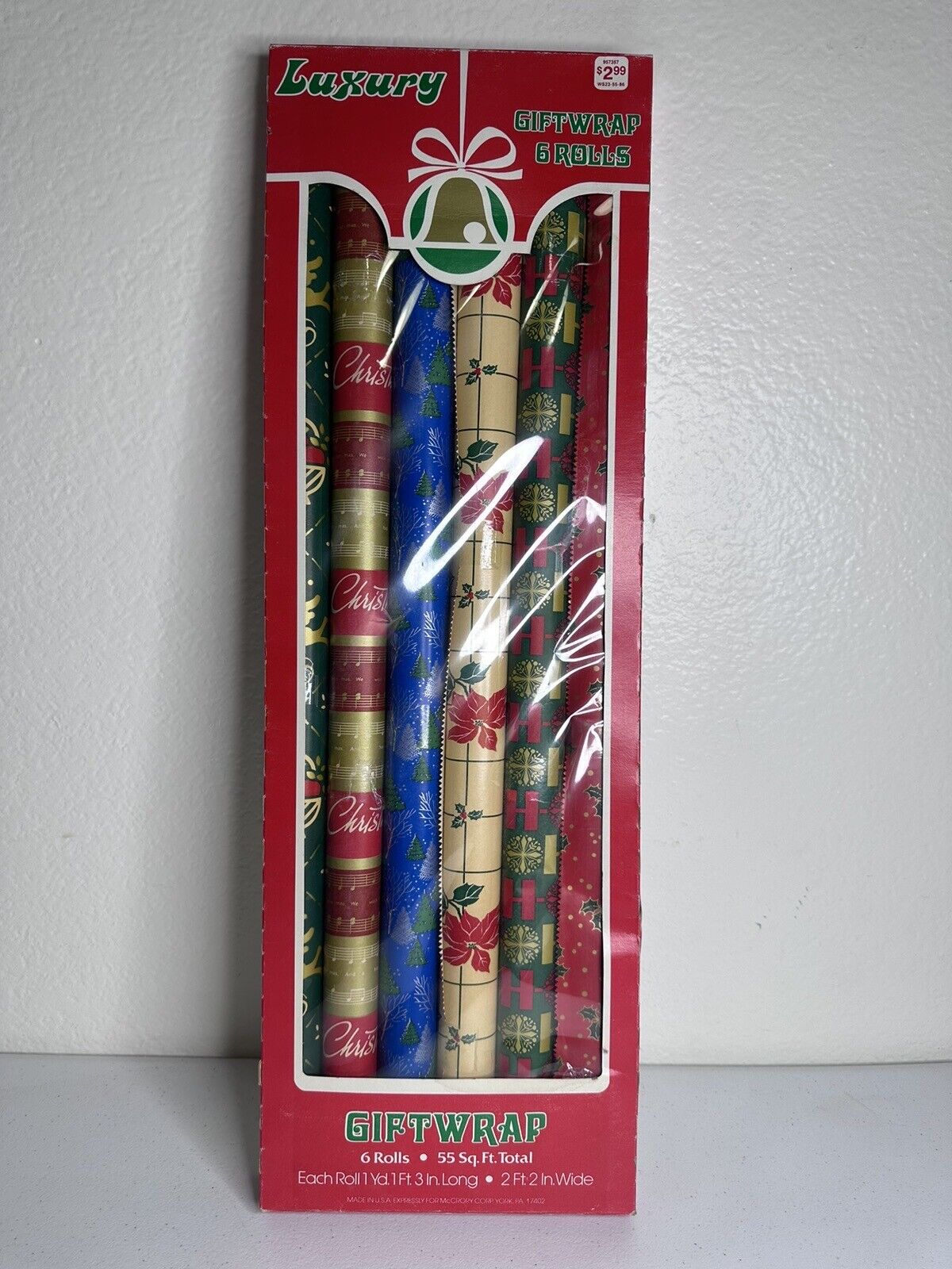 Vintage Christmas Gift Wrap Set, 6 Rolls, USA Made, McCrory Corp, New, Varied Co