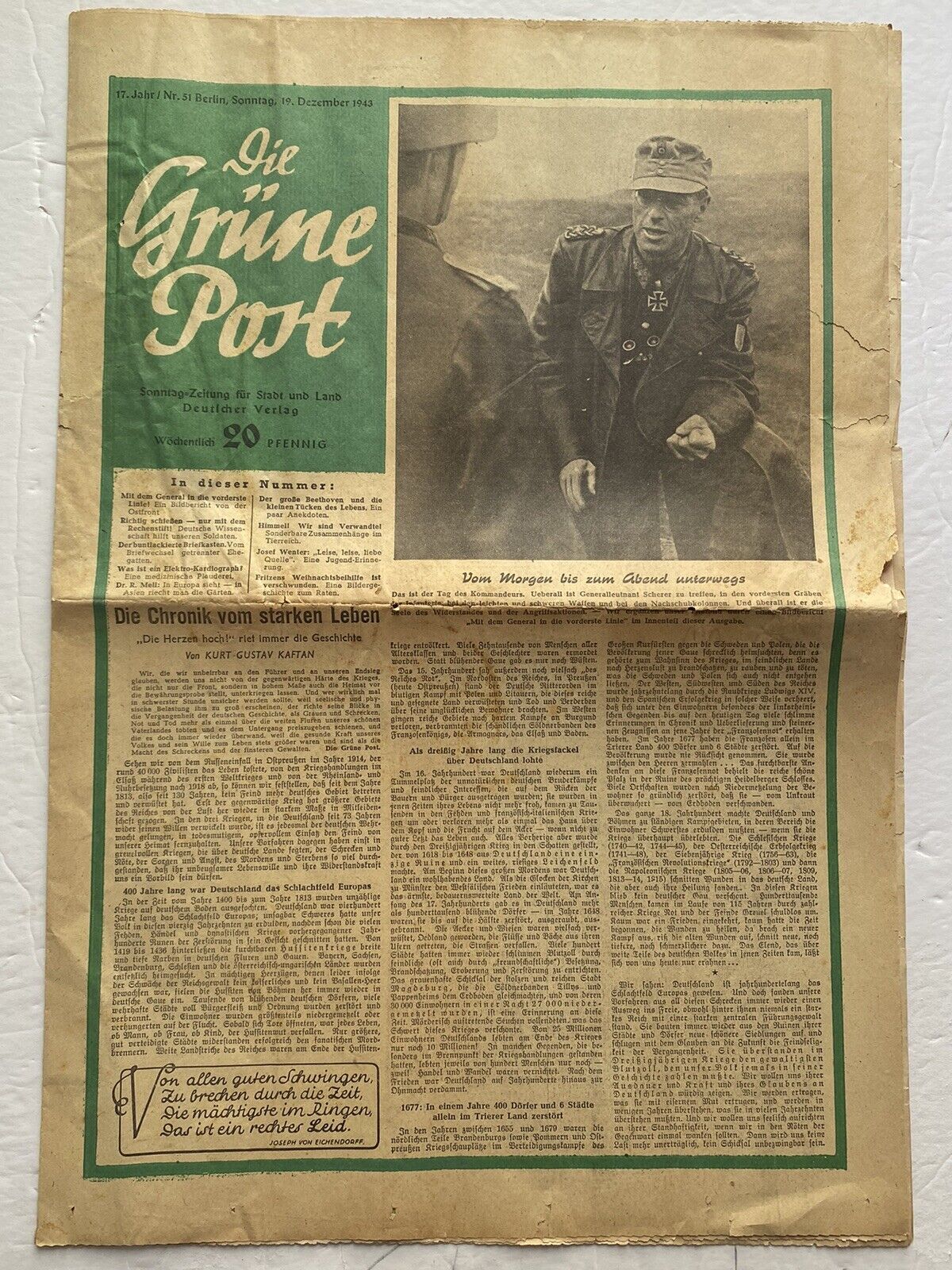 German WW2 Newspaper Die Grune Post Knights Cross Gebirgsjager General Scherer