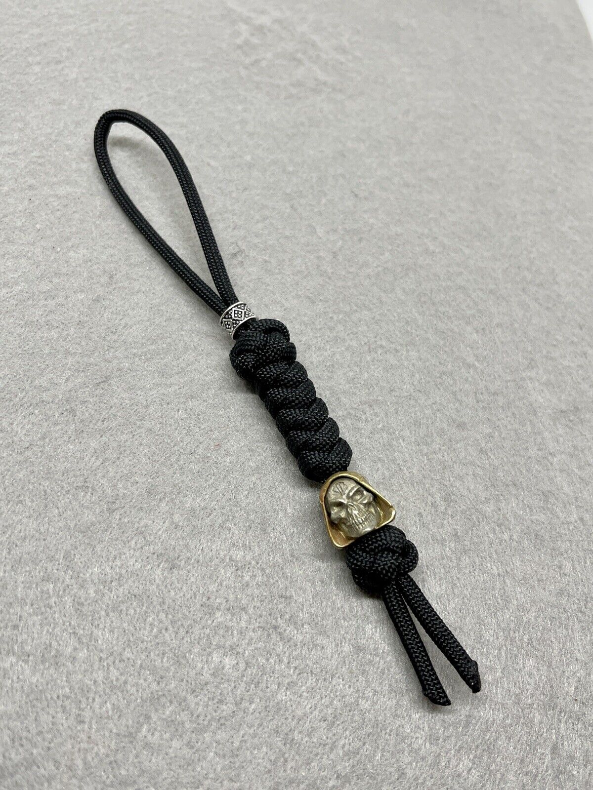 550 Paracord Knife Lanyard Jet Black With Hooded Skull Bead