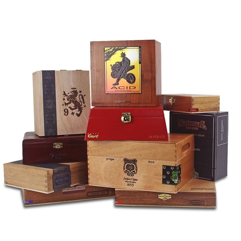 Set of 10: Empty Wooden Cigar Boxes