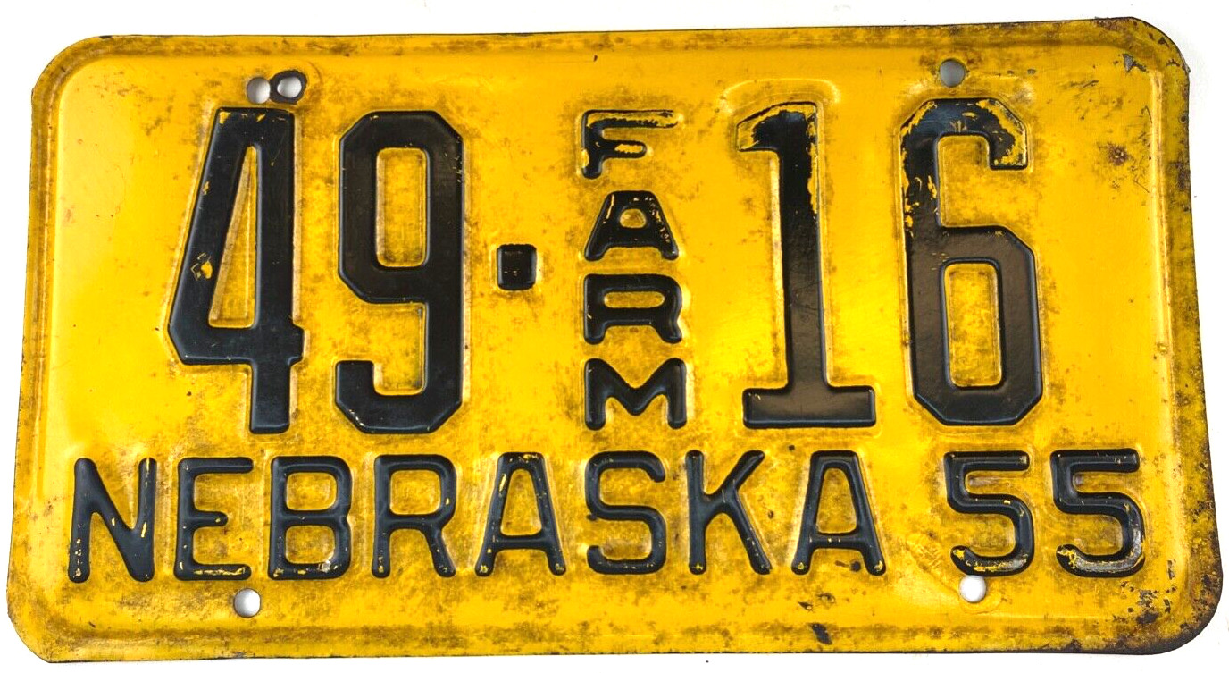 Nebraska 1955 Farm License Plate Man Cave Vintage Garage Howard  Co Collector