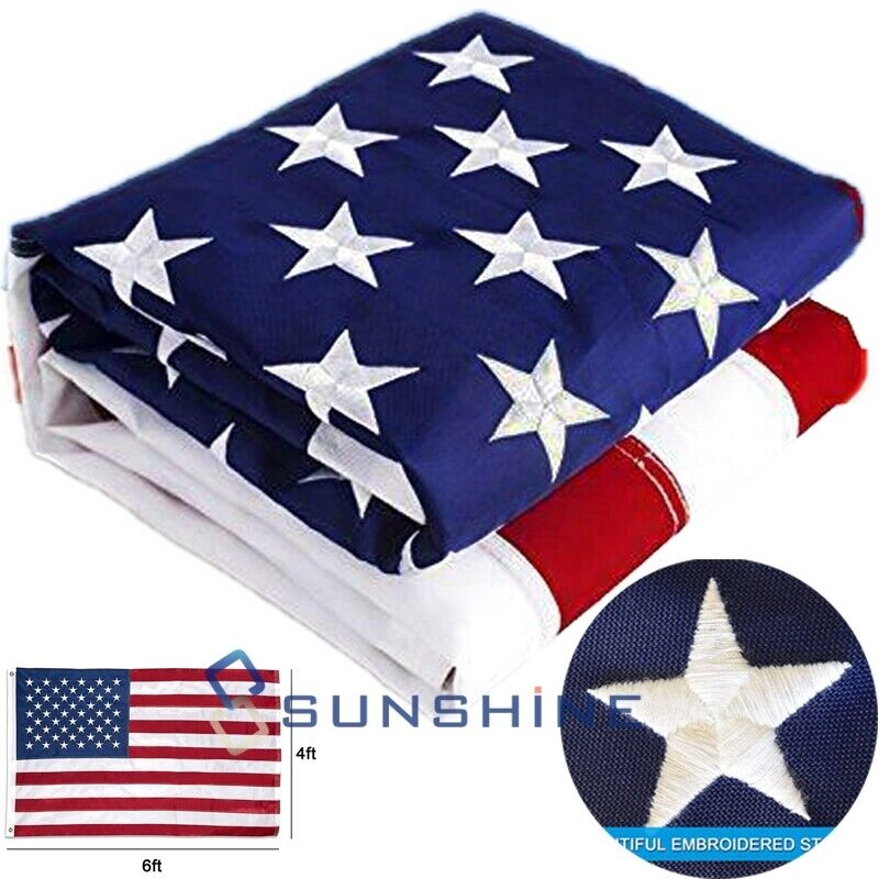 4x6 ft US American Flag Heavy Duty Embroidered Stars Sewn Stripes Grommets Nylon