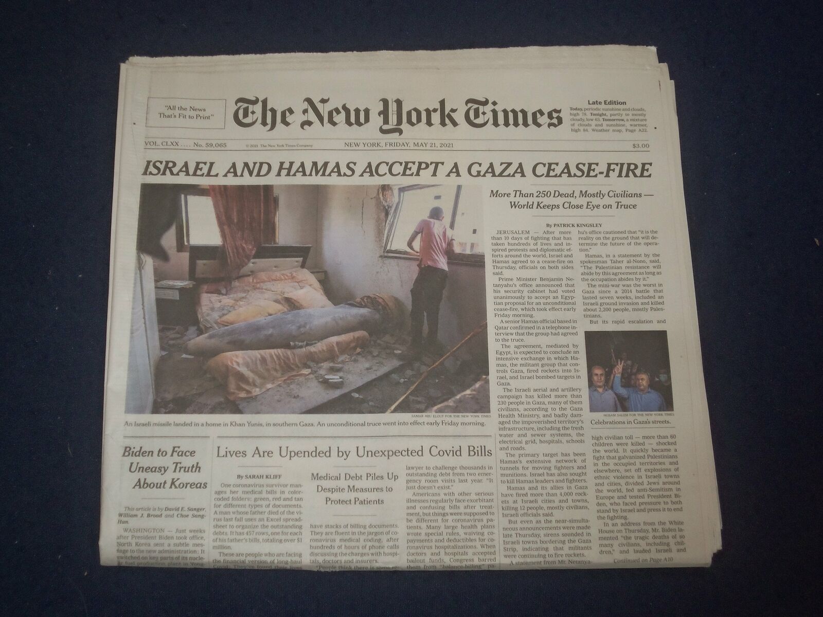 2021 MAY 21 NEW YORK TIMES - ISRAEL AND HAMAS ACCEPT A GAZA CEASE-FIRE