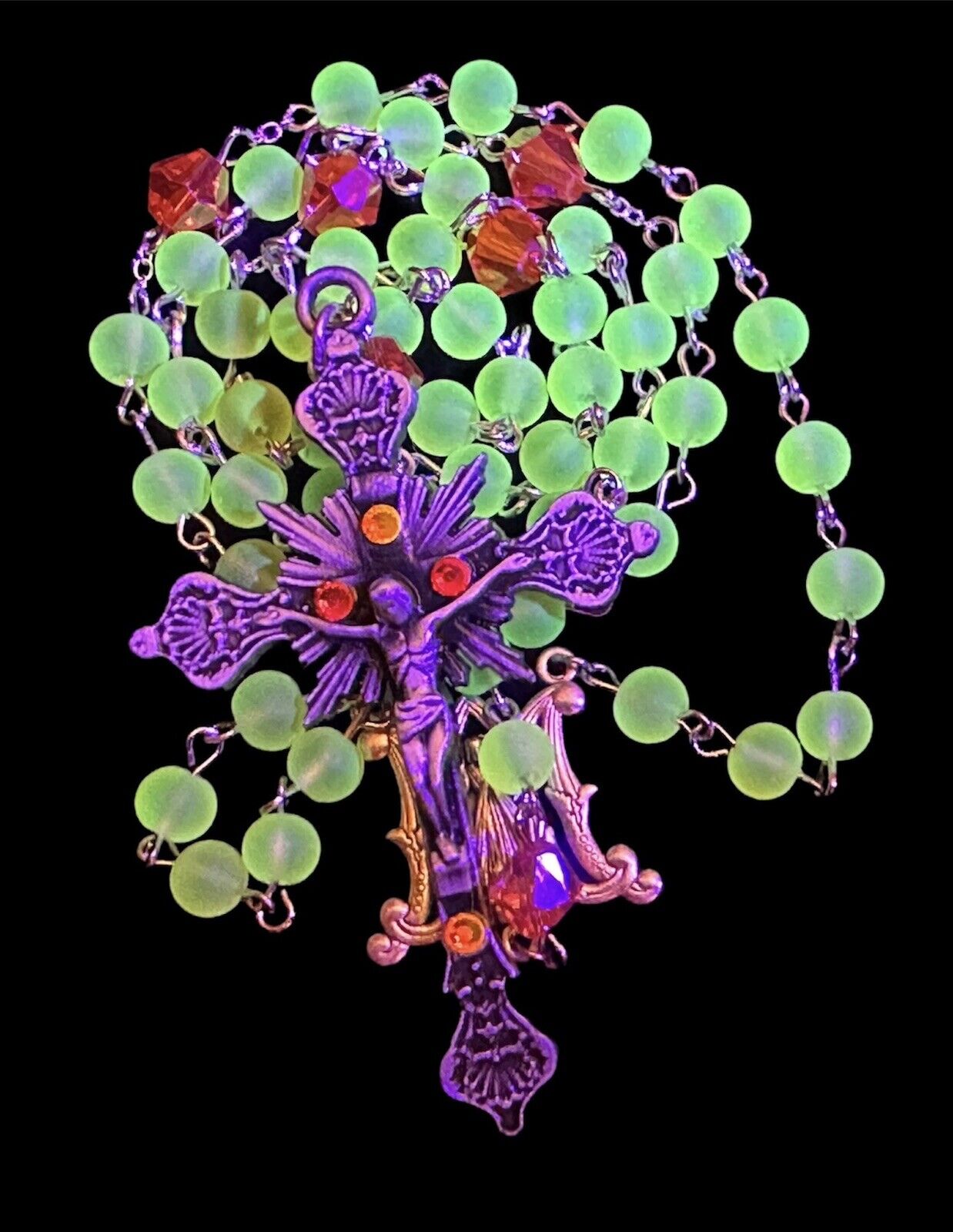 Rosary Vaseline & Cadmium Glass Glowing Holy  Rosary 20\
