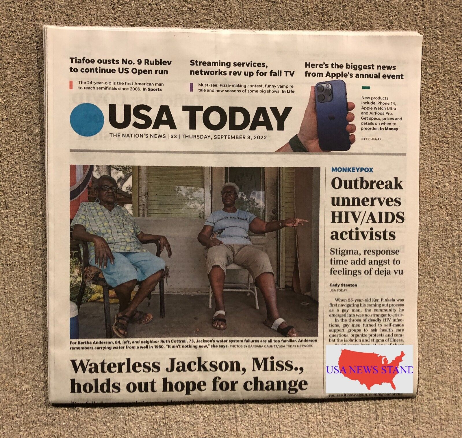 THE USA TODAY - THURSDAY SEPTEMBER 8, 2022 (APPLE IPHONE 14 - HIV/AIDS OUTBREAK)
