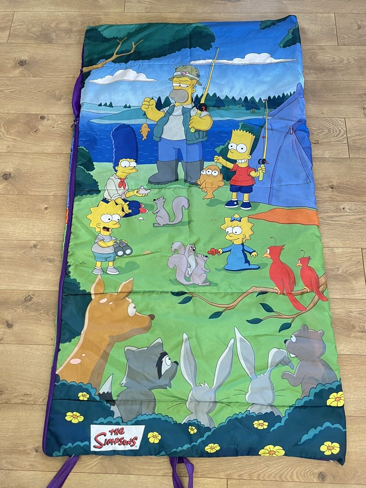 The Simpsons Bart Homer Marge Lisa Fishing Camping Sleeping Bag Rare 60\