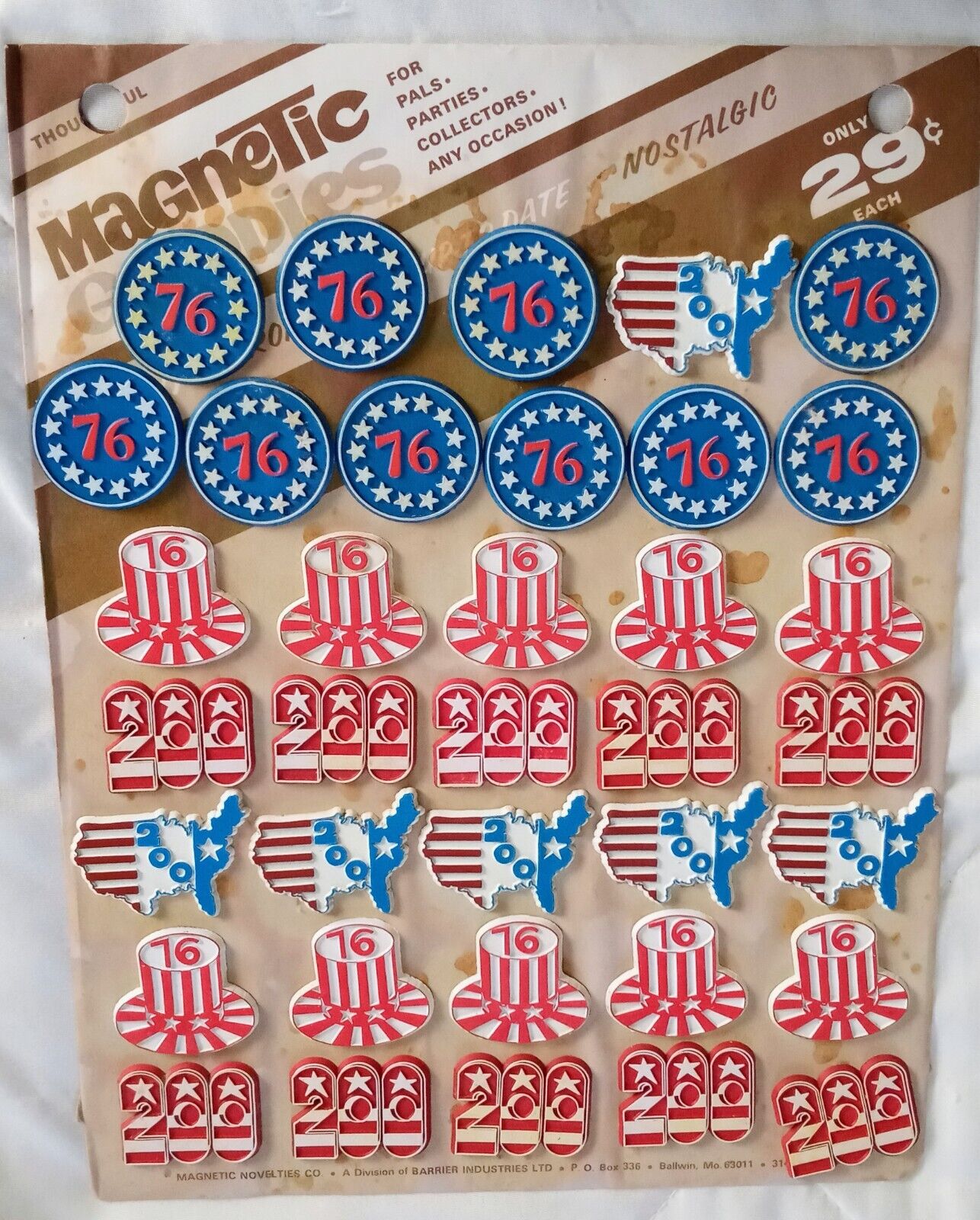 Patriotic 1976 Bicentennial Magnets Store Display With Easel Back, 36 Magnet Set