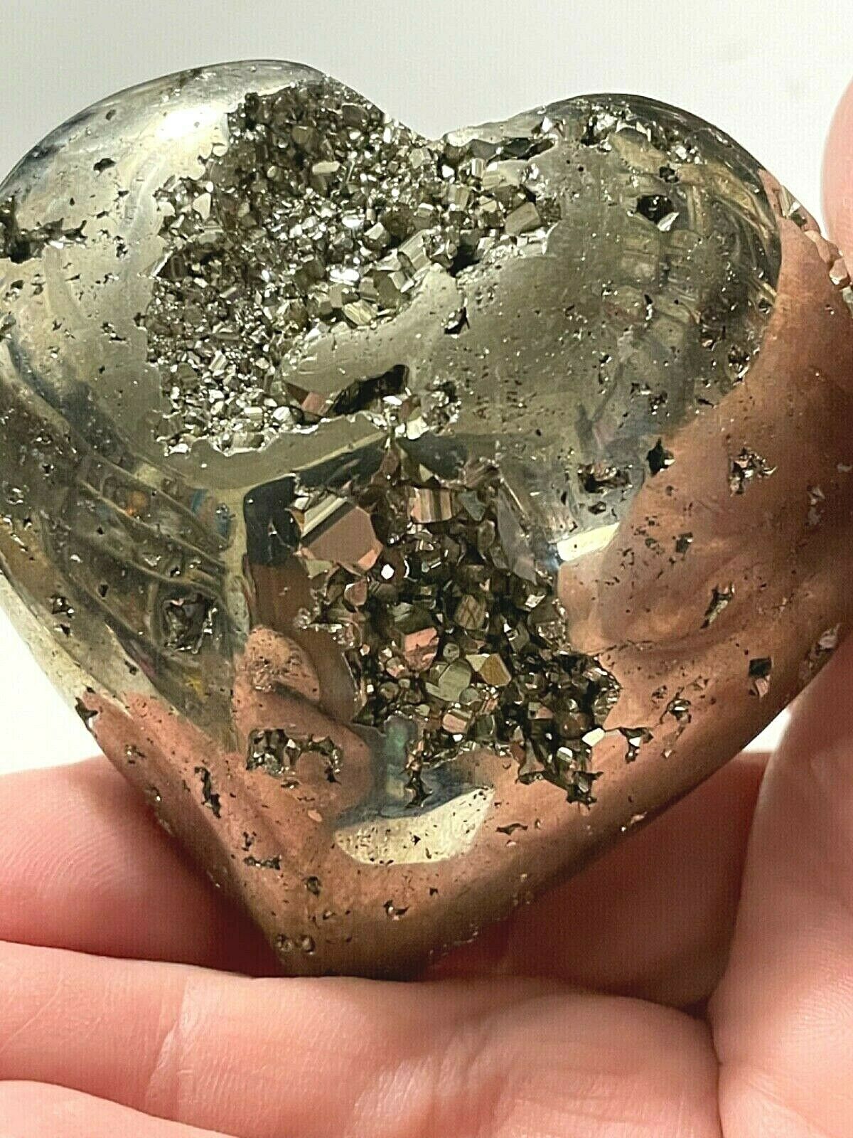 Pyrite Druzy Drusy Heart 70x60mm Reiki Healing Crystal Solar Plexus Protects 