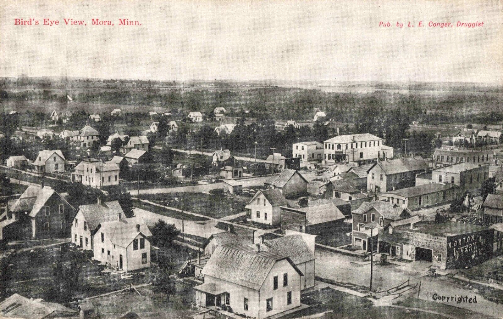 Birdseye View Mora Minnesota MN Norton Livery c1910 Postcard