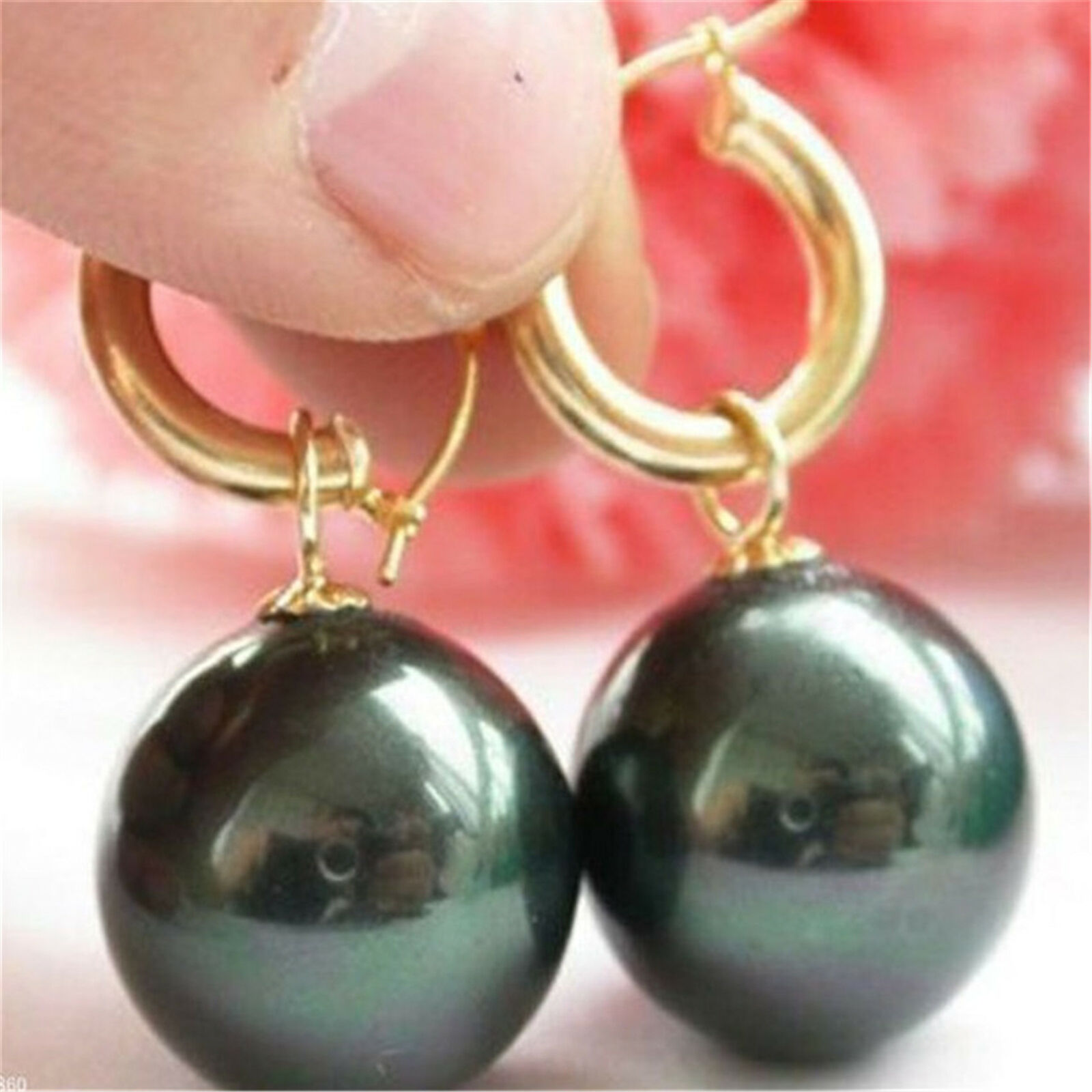 16MM black Sea Shell pearl earrings 18k ear hook Swing DIY Aurora Gift For Her