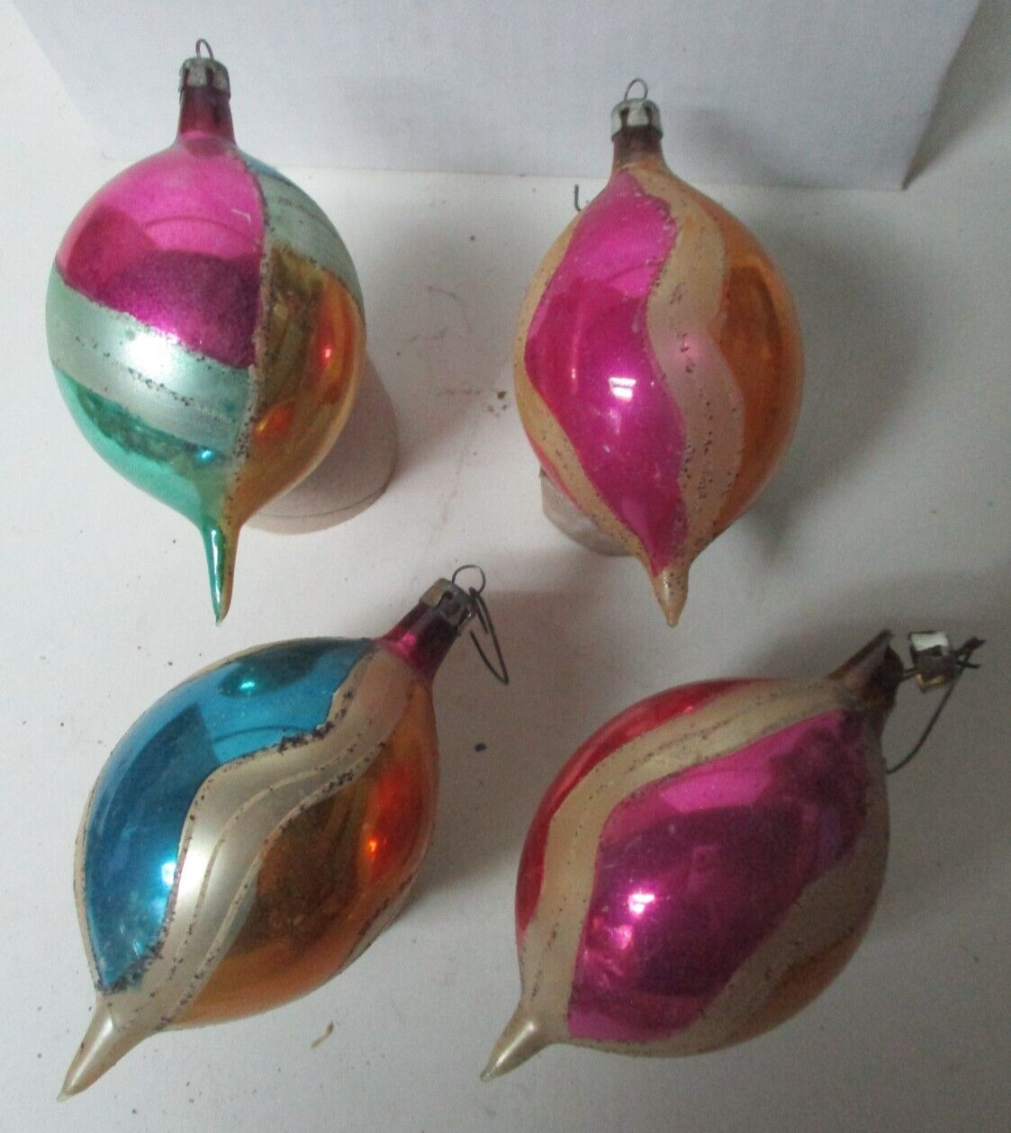 Old Poland Glass Christmas Ornament - 4 Swirl Decorated Geometric