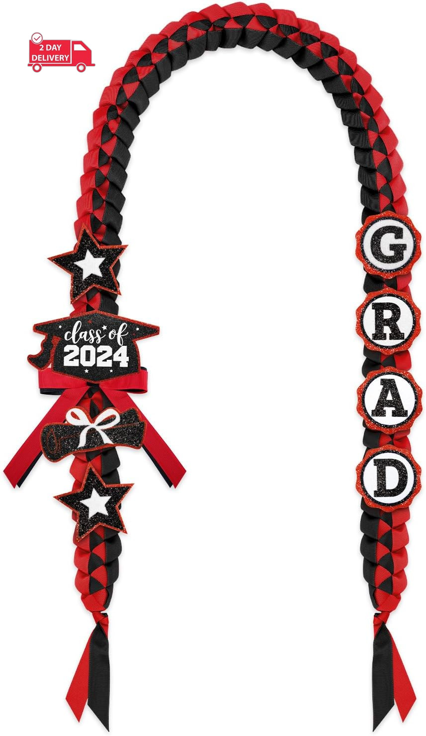 Class of 2024 Graduation Leis with Glitter Pins Handmade Double Braided Ribbon G