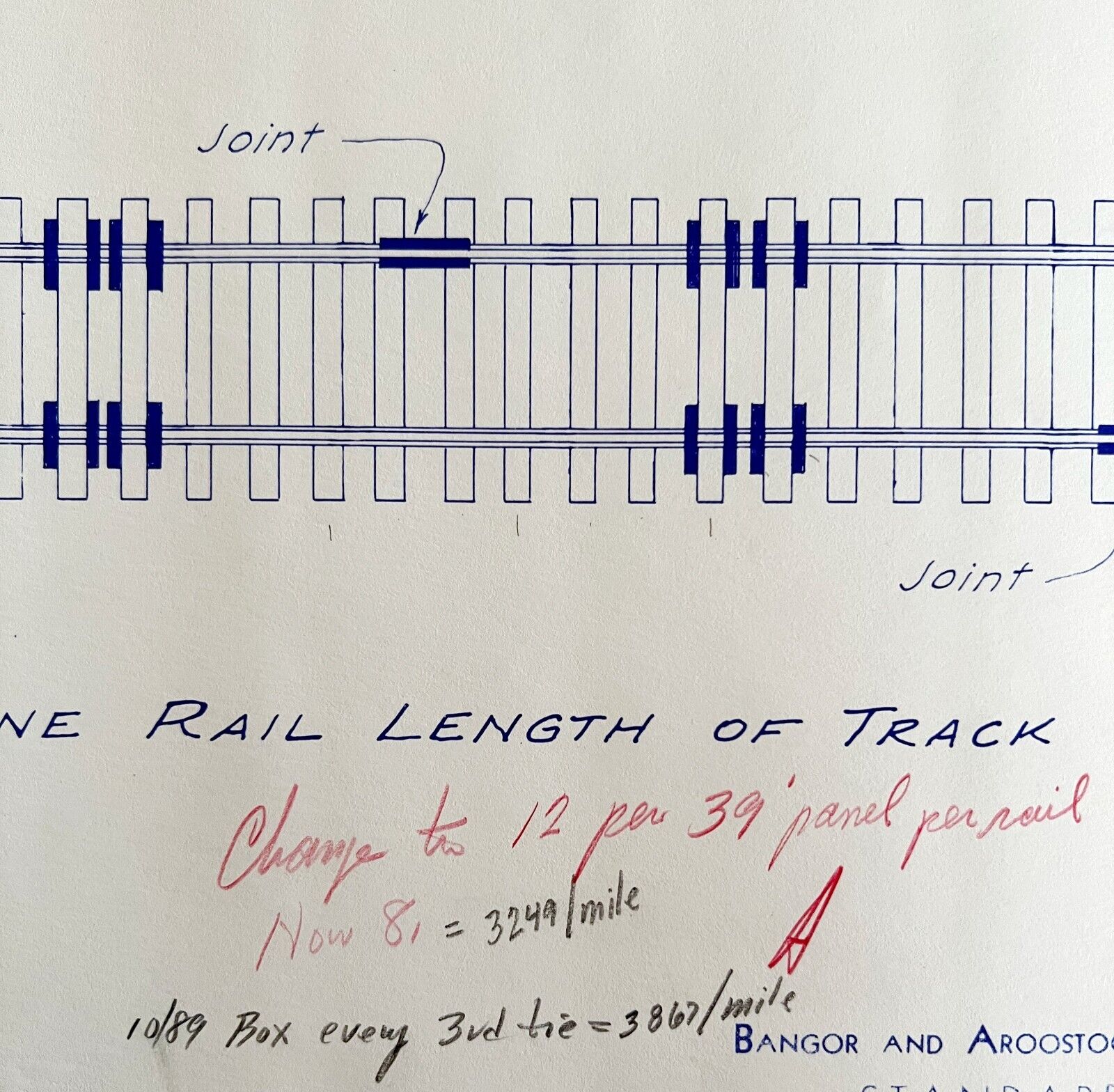 1958 Railroad Bangor Aroostook Track Rail Anchor Placement Blueprint H31 DWDD13