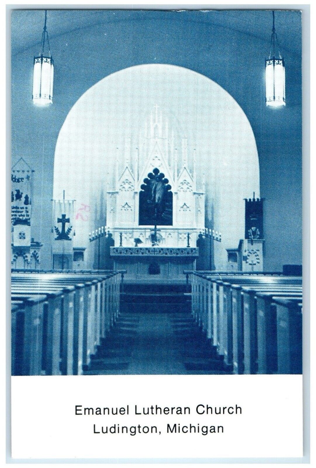 1984 Emanuel Lutheran Church Interior Ludington Michigan MI Vintage Postcard