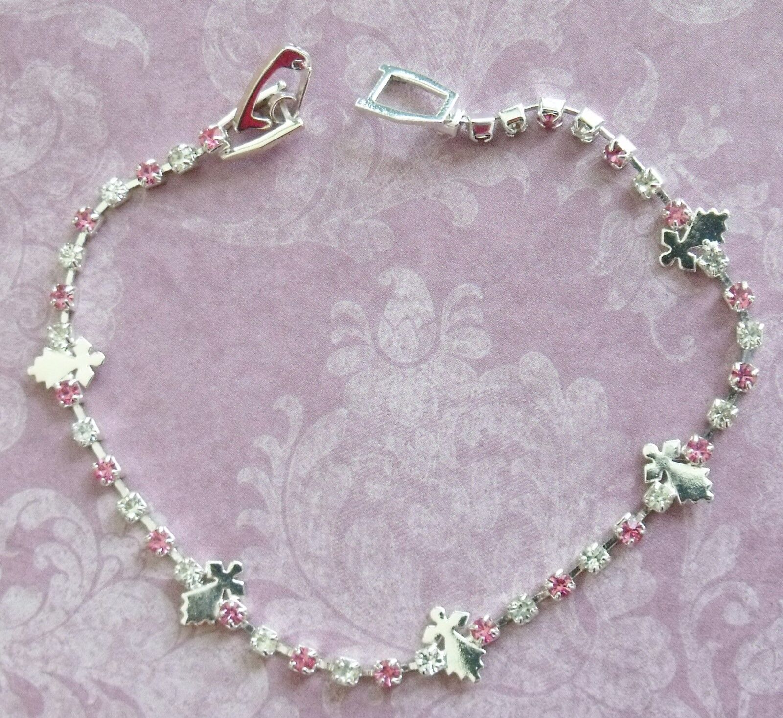 New Tiny Angels Pink Clear Box Crystals Religious bracelet