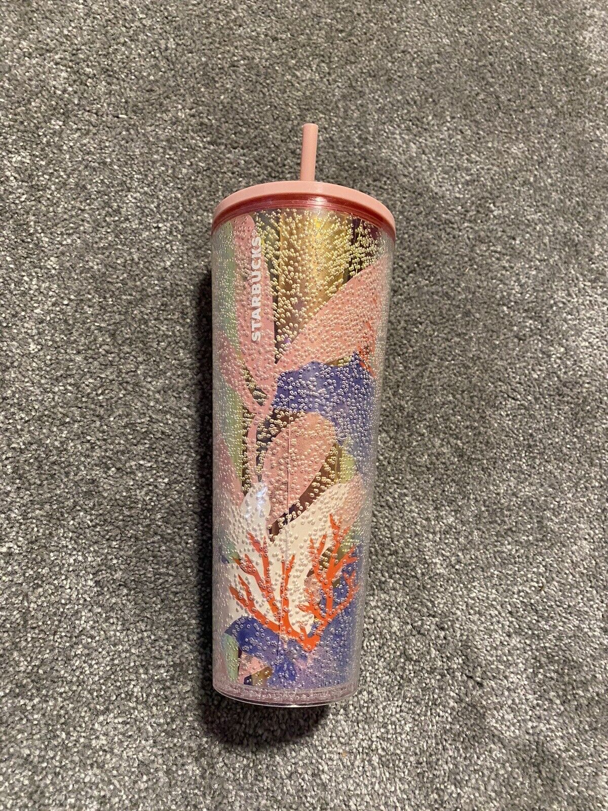Starbucks Coral Reef Bubble Cold Cup 24 Oz Tumbler Pink Gold Summer 2021