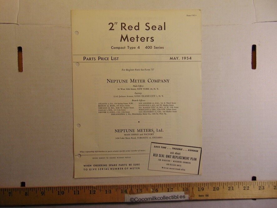 Vintage May 1954 Neptune Meter Co 2