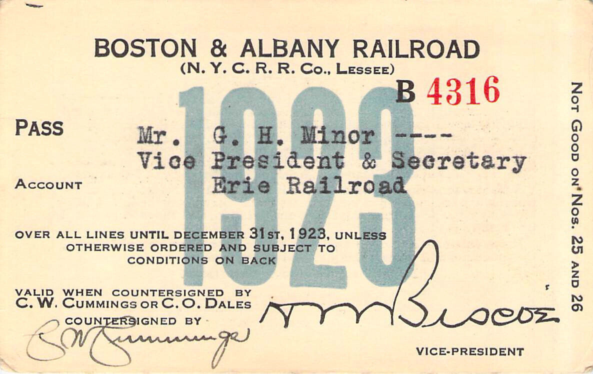 BOSTON ALBANY 1923   RAILROAD RR RWY RY RAILWAY PASS