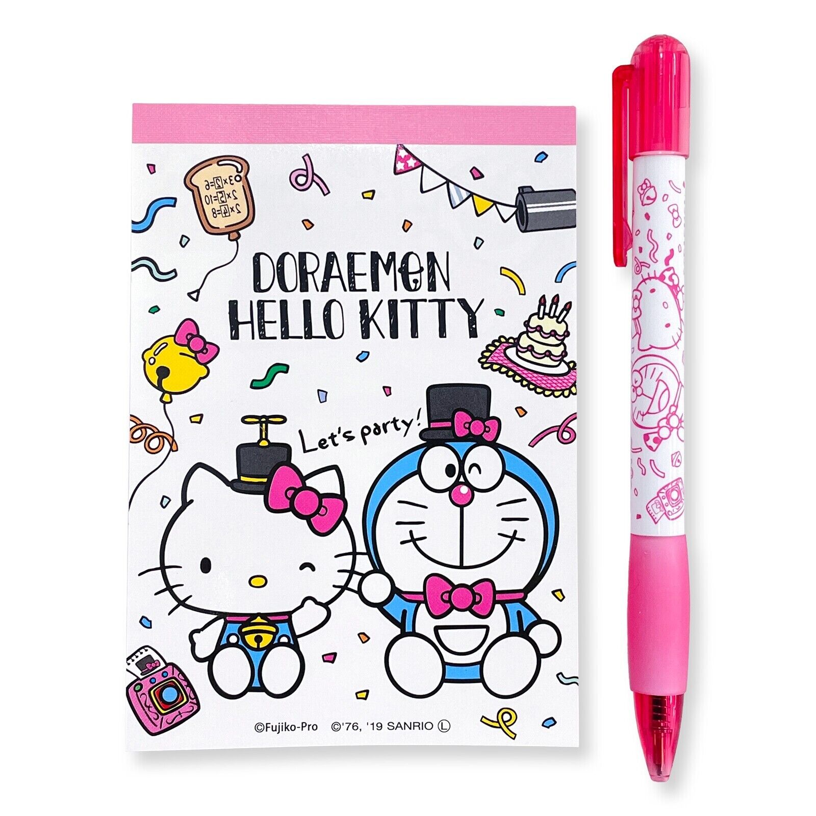 Sanrio Japan Doraemon x Hello Kitty Note Memo Pad Pen Set Licensed NEW