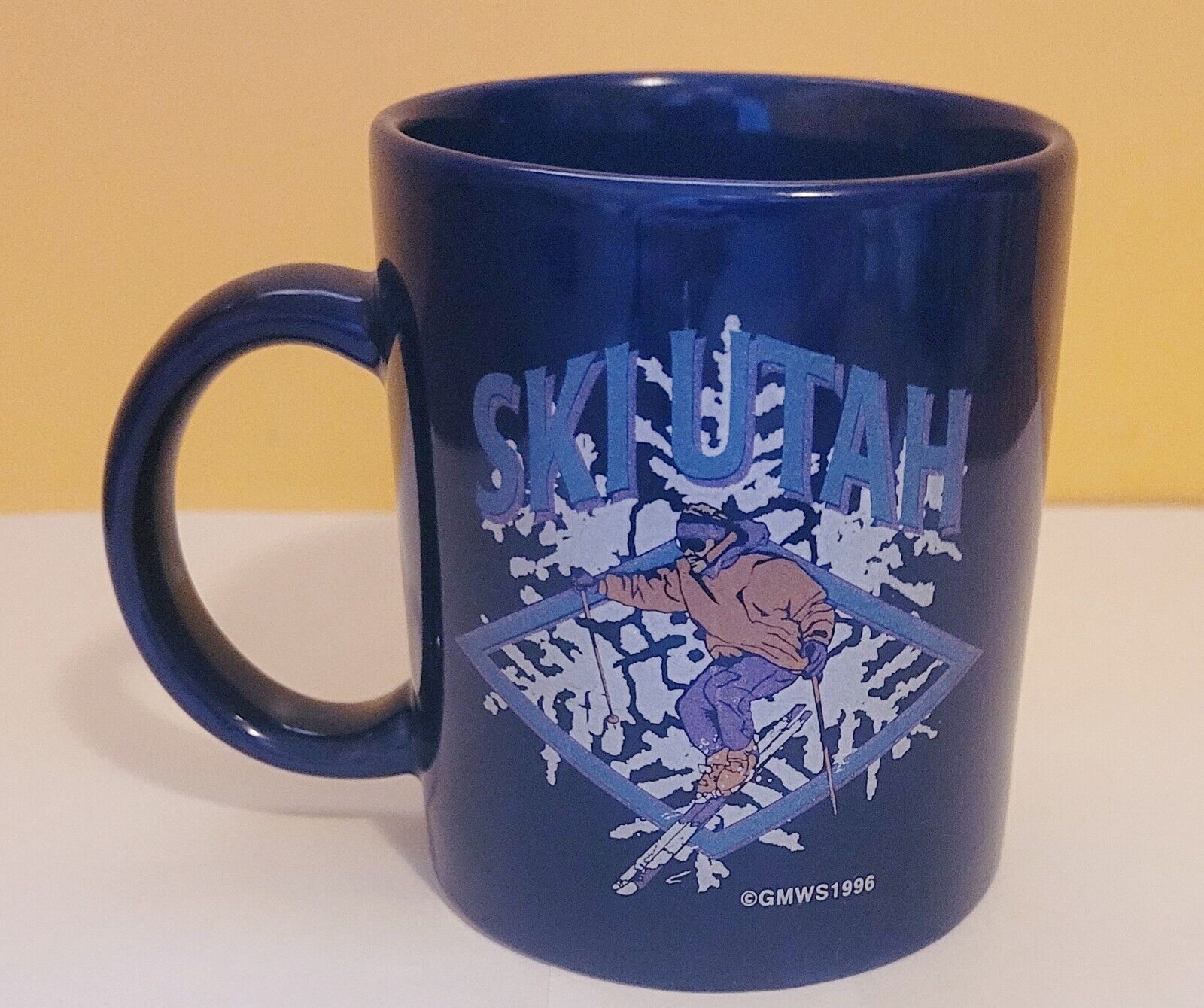 Ski Utah Skier Snowflake Coffee Cup Mug Vintage 1996 Blue 