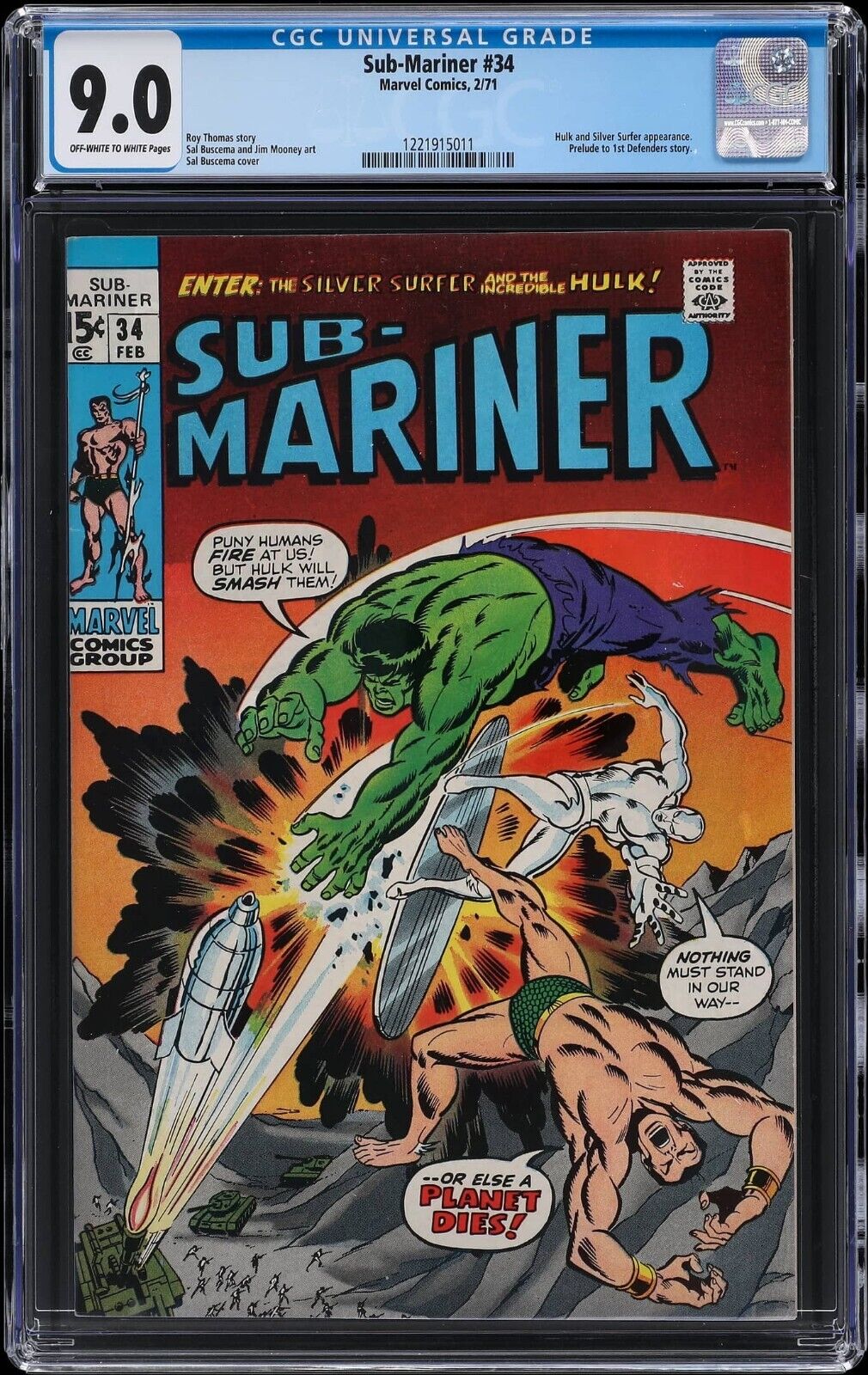 1971 Marvel Prince Namor The Sub-Mariner #34 CGC 9.0 Prelude to 1st Defenders