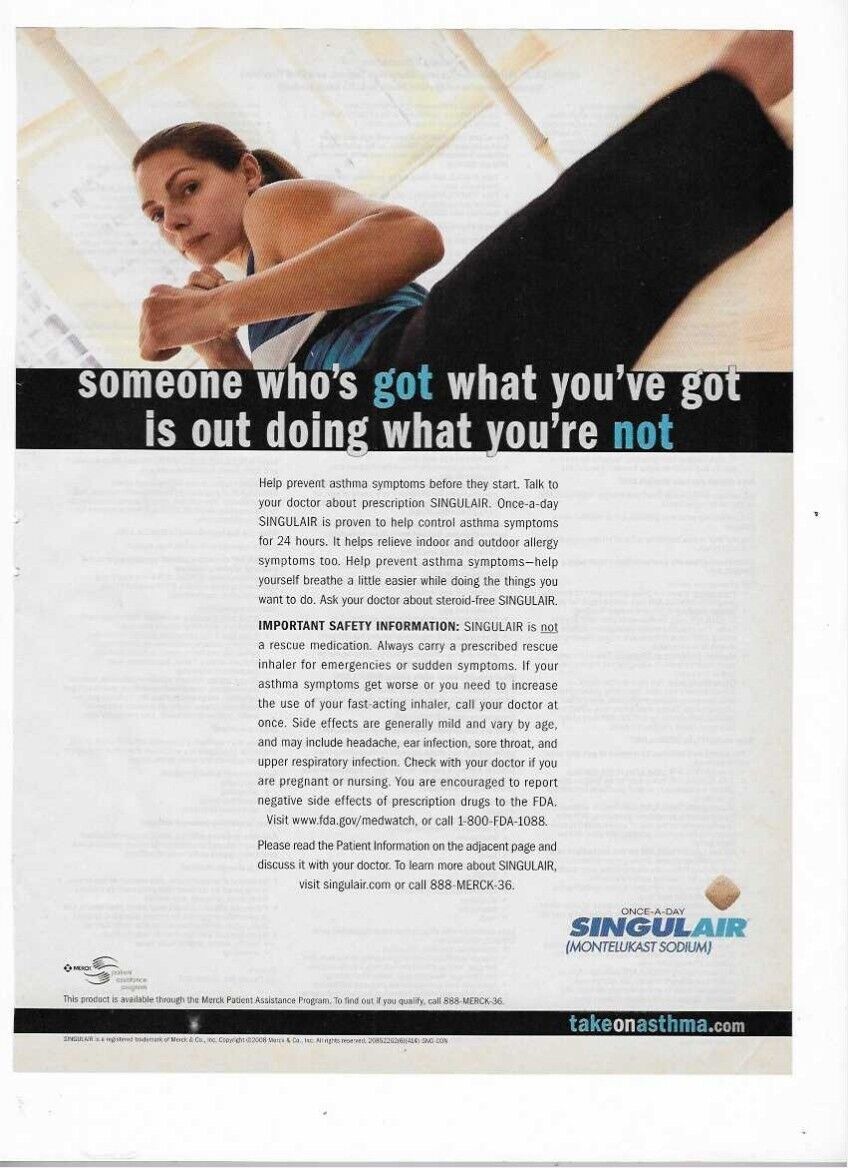 Singulair Asthma Medication Merck & Co 2008 Print Advertisement 