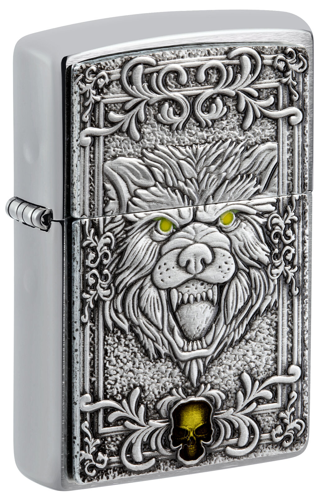 Zippo Wolf Emblem Design Brushed Chrome Windproof Lighter, 48690