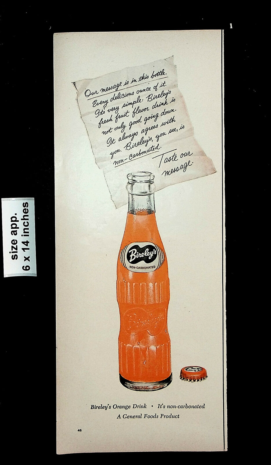 1955 Bireley\'s Non-Carbonated Orange Drink General Foods Vintage Print Ad 26241