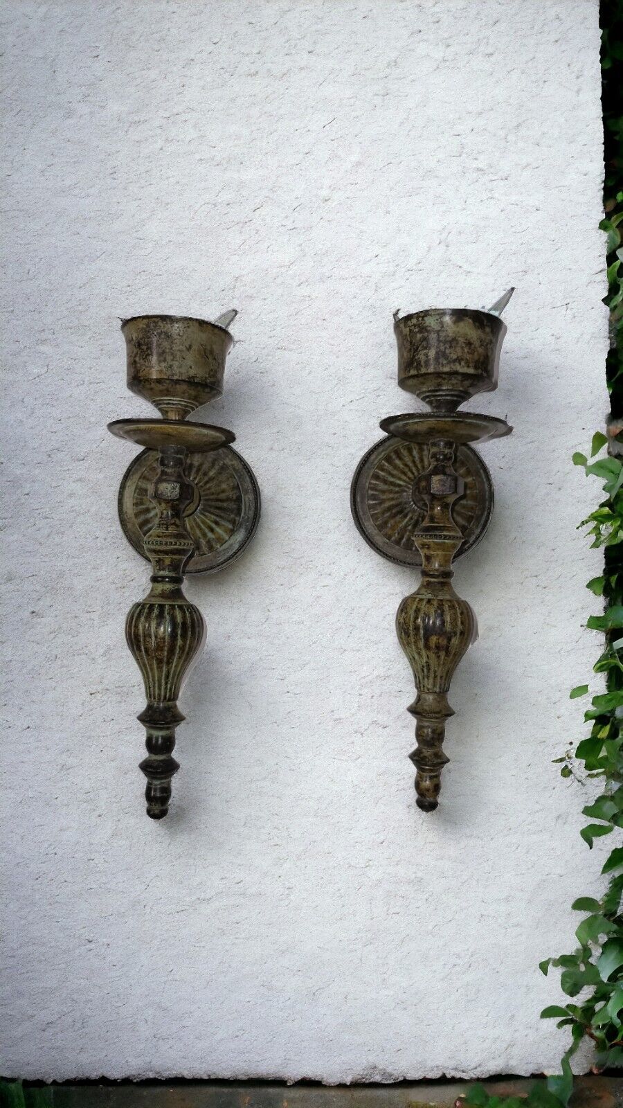 Vintage Set Gatco Brass Candle Stick Wall Sconce Holders Taper Chic Rustic