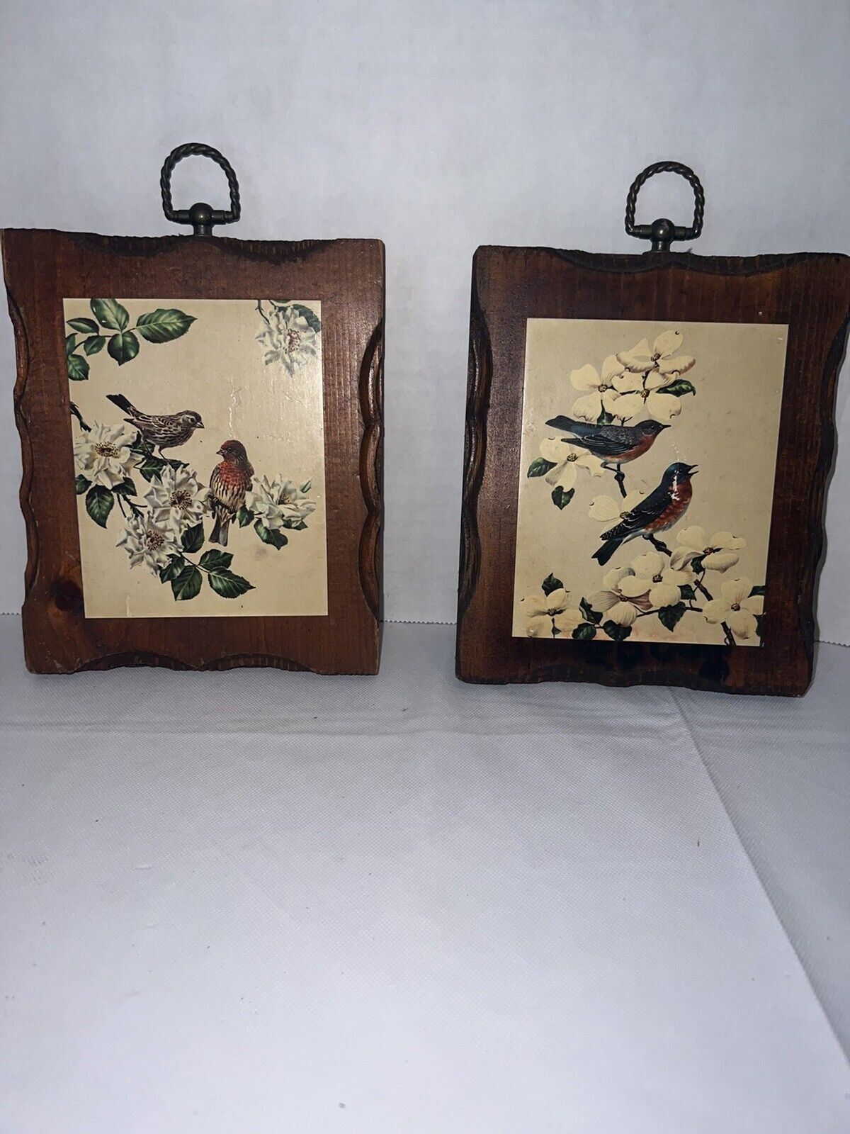 Vintage Bird On Wood Pair Of Pictures