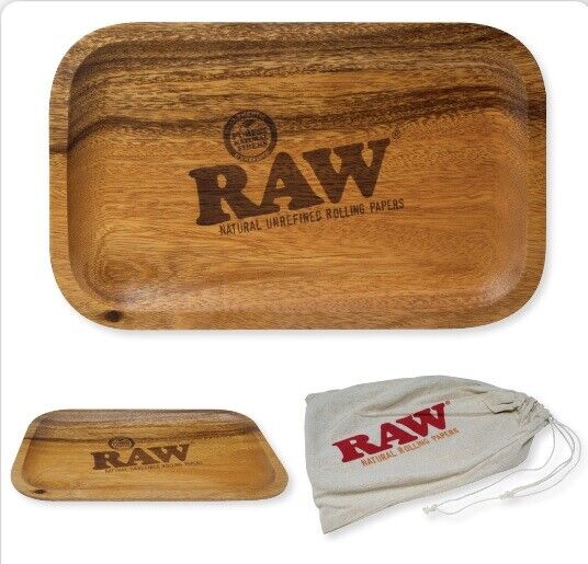 BUY TWO - RAW Rolling Papers ACACIA WOODEN wood TRAYS 11x7 w/ Storage Bags