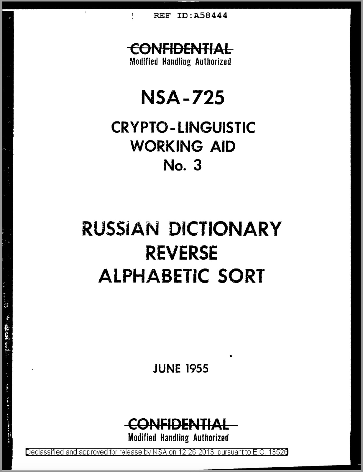 634 Page 1955 CRYPTO-LINGUISTIC WORKING AID No. 3 RUSSIAN DICTIONARY BOOK on CD