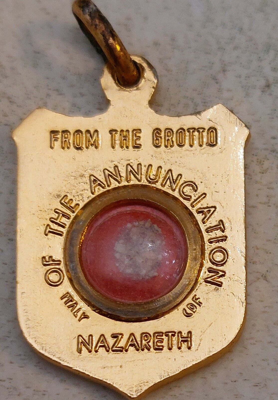 VINTAGE  RELIC MEDAL SOIL FROM GROTTO OF THE ANNUNCIATION MARY GABRIEL NAZARETH